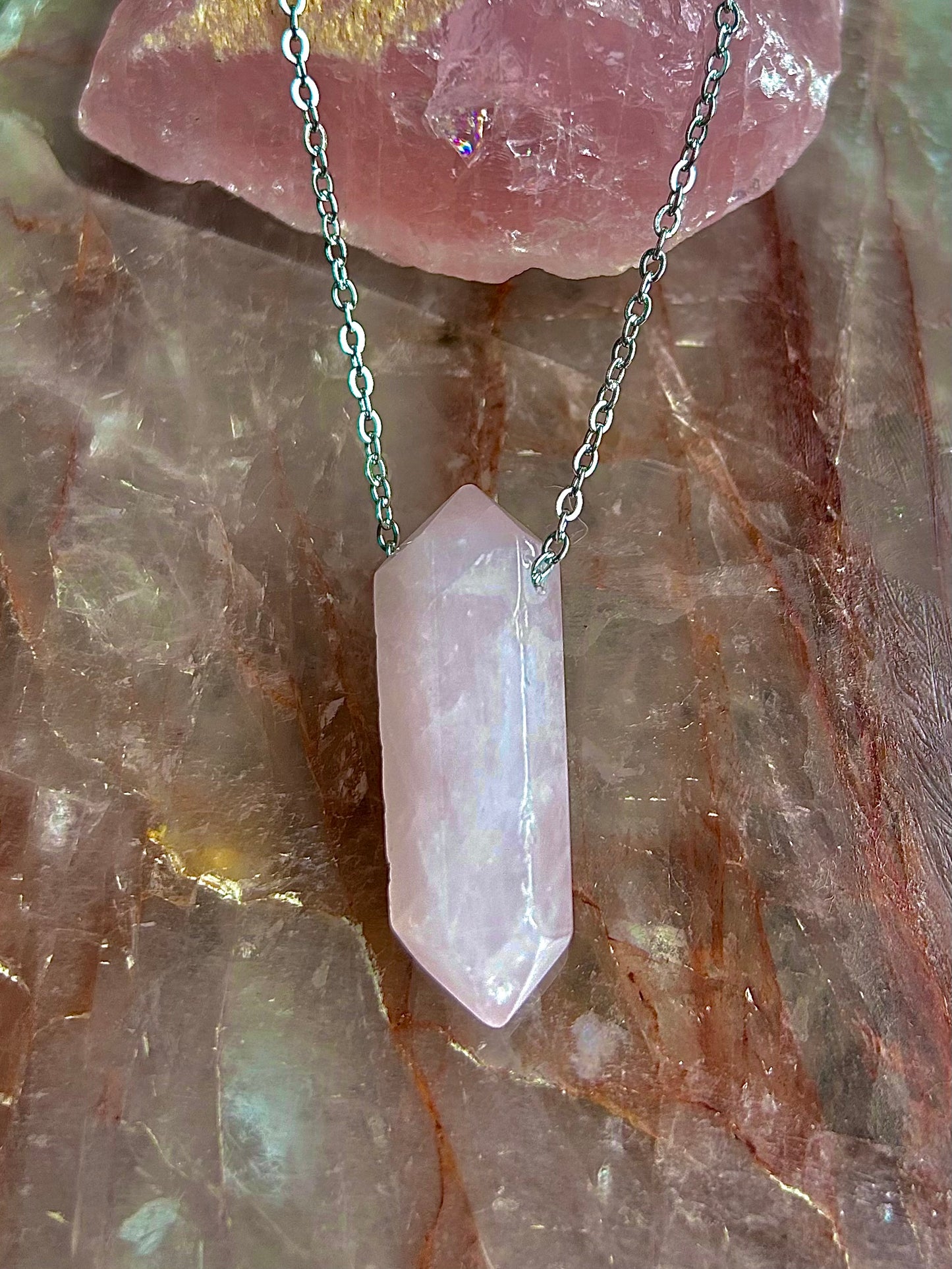 'Rose Quartz Crystal Chain Necklace'