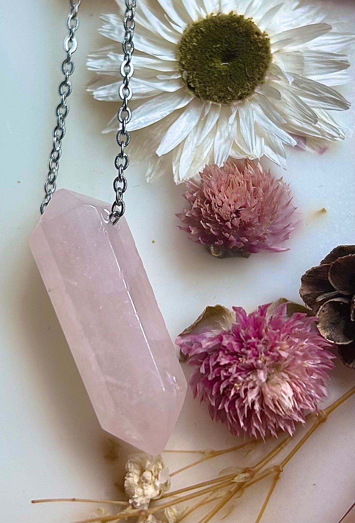 'Rose Quartz Crystal Chain Necklace'