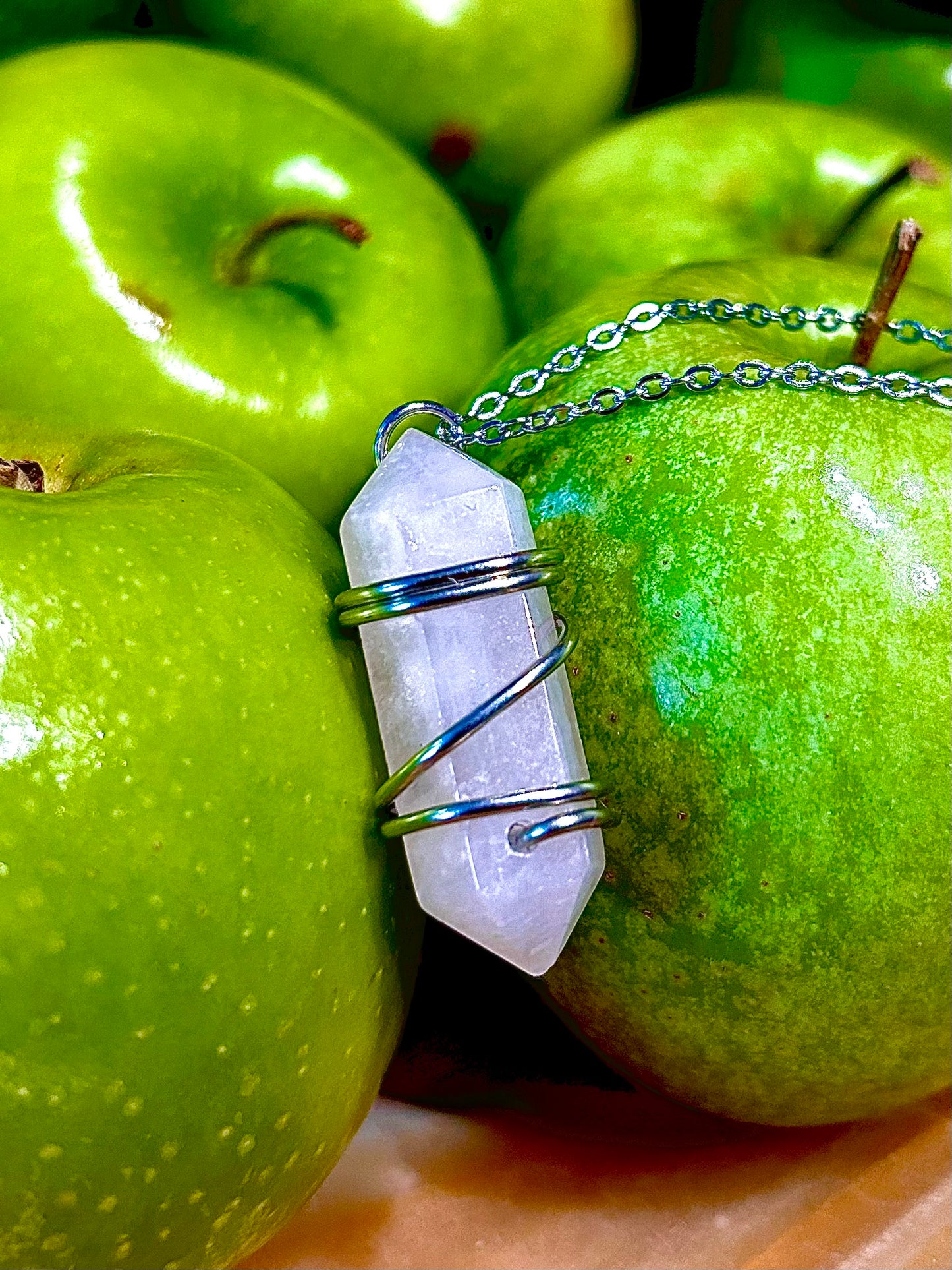 'Wrapped Rose Quartz Crystal Chain Necklace'