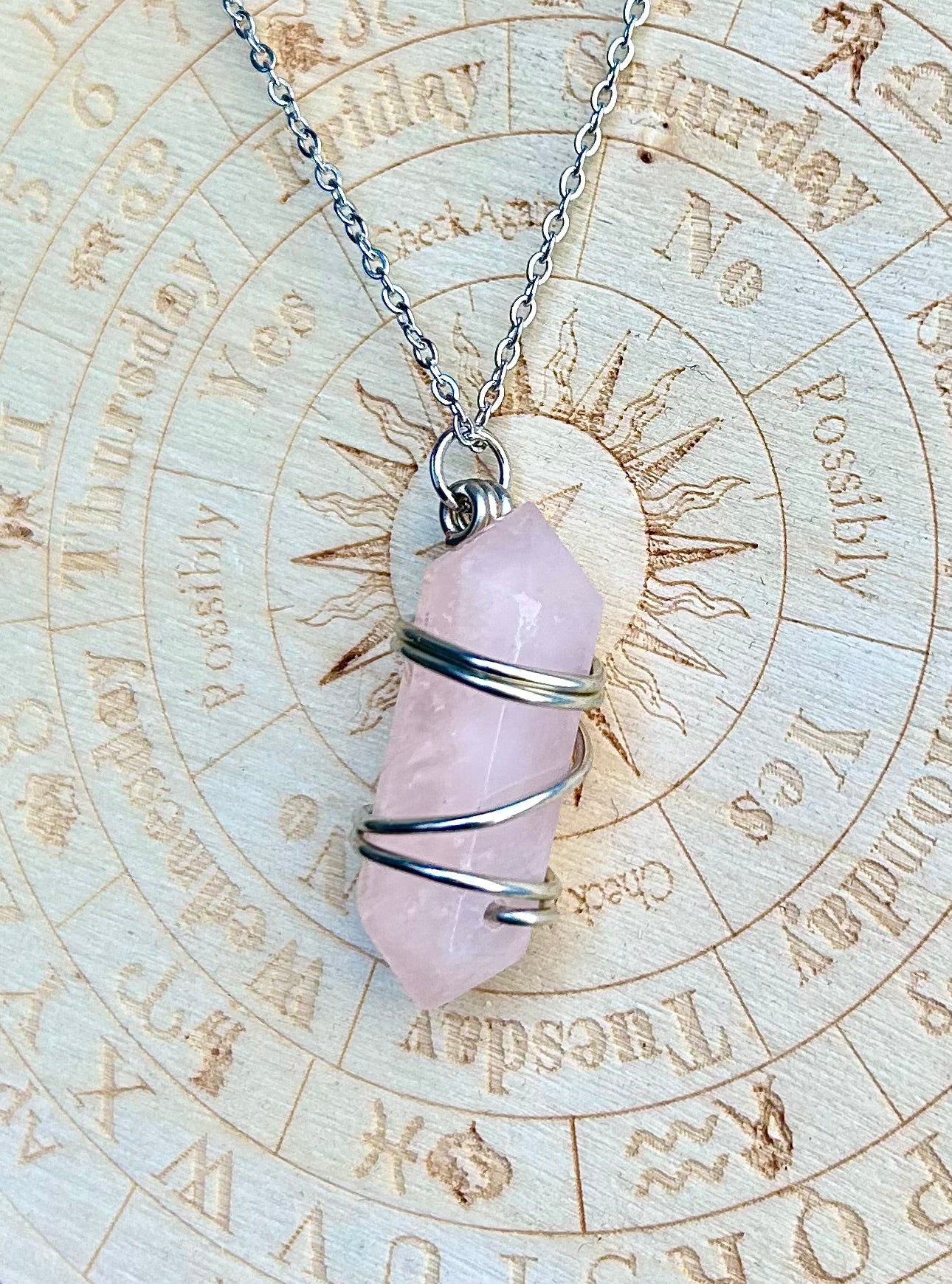 'Wrapped Rose Quartz Crystal Chain Necklace'