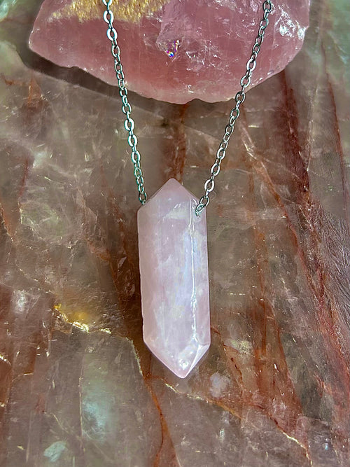 'Rose Quartz Crystal Chain Necklace'