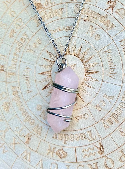 'Wrapped Rose Quartz Crystal Chain Necklace'