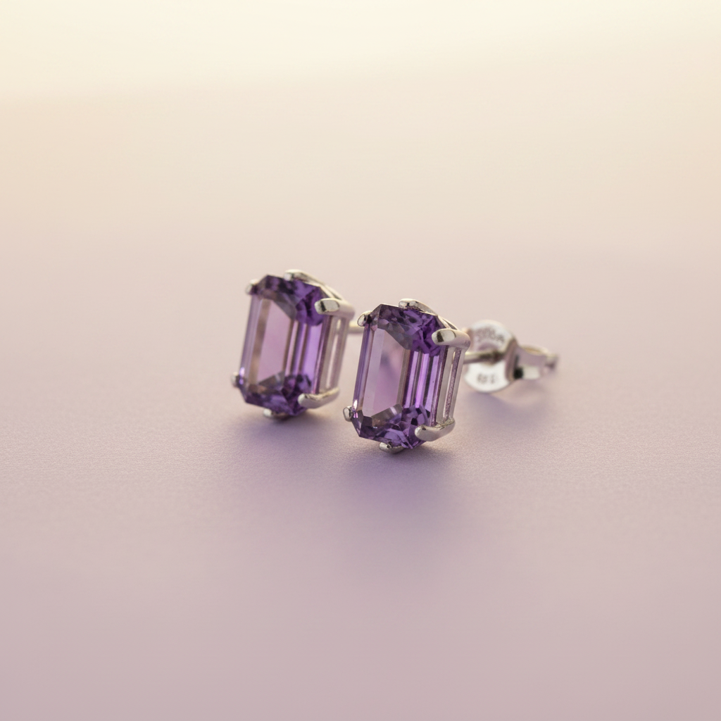 Amethyst Emerald Cut Earrings 2
