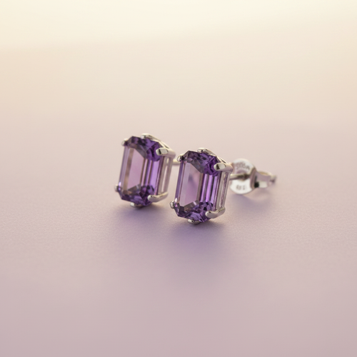 Amethyst Emerald Cut Earrings 2