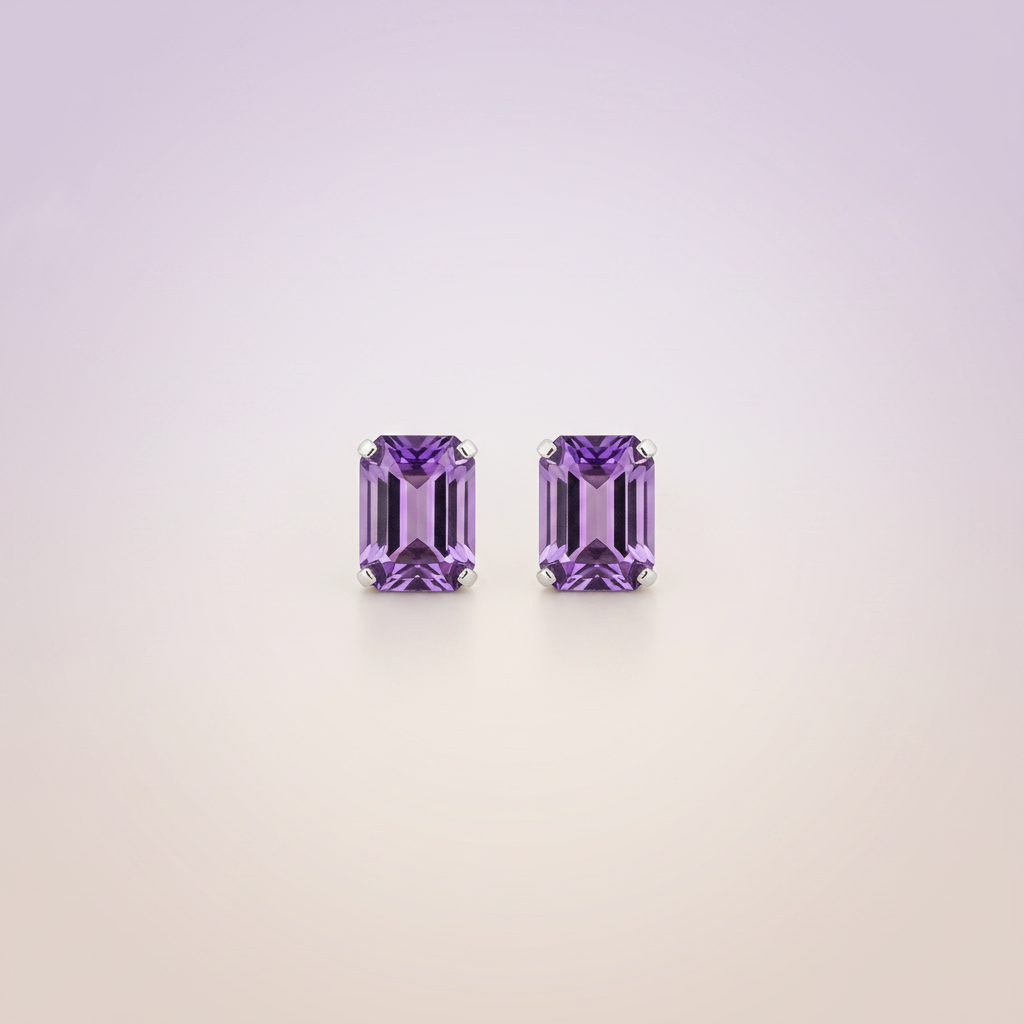 Amethyst Emerald Cut Earrings
